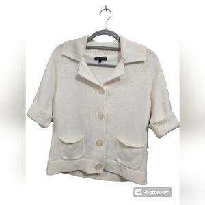 NWT Anne Klein Button UP Knit Sweater Ivory Beige Collared Size Medium